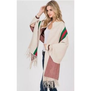 Coastal Granny Wrap Shawl Scarf Fringe Off Shoulder w/ Arms Hibiscus